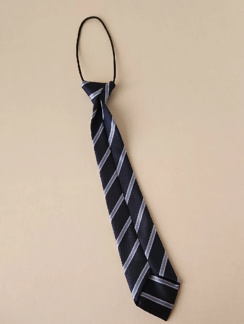 Navy Blue Striped Elastic Tie